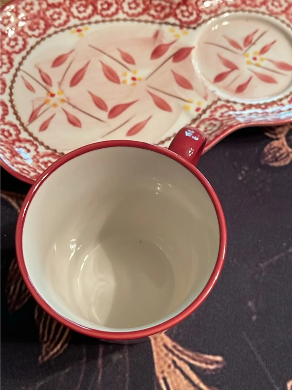 Temptations Red Floral Mug and Snack Plate Set